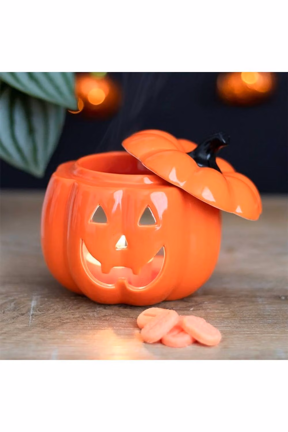 KDMD Jack O Lantern Ceramic Wax Burner in Orange for Tealights – 3
