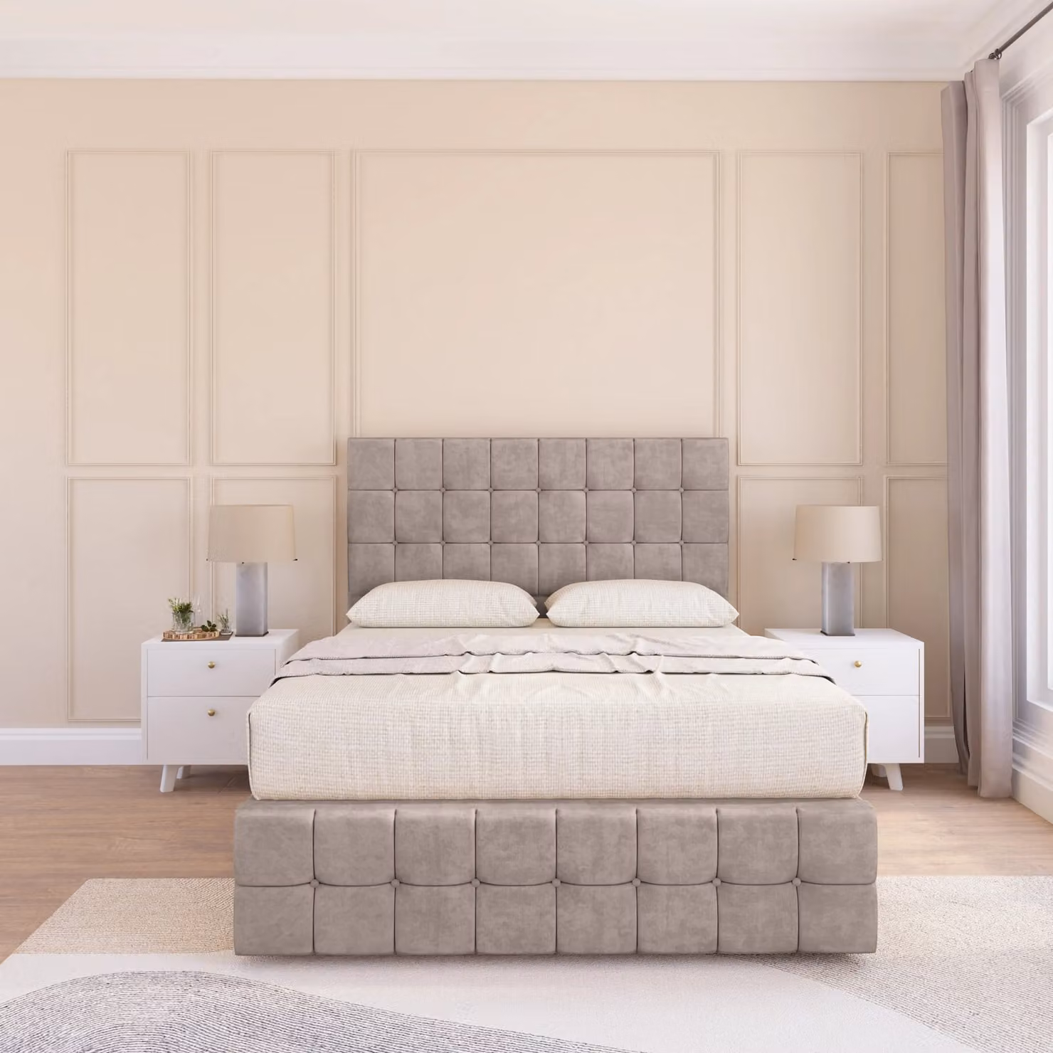 Sloomy Berlin Chesterfield Divan Bed Base in Beige, W/D/H: 180 x 200 cm