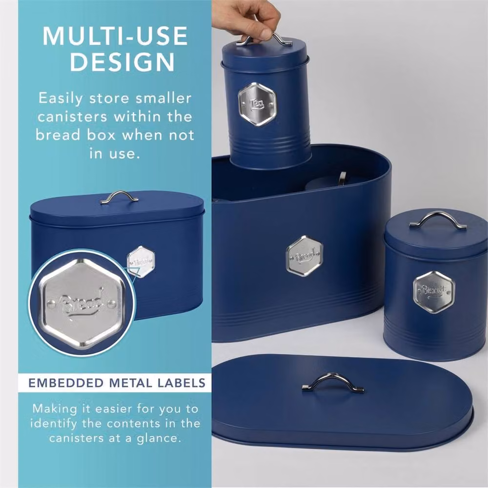 Nordara Blue 5-Piece Airtight and Leakproof Metal Canister Set for Coffee, Sugar and Tea, W/D/H: 30 x 15 x 20 cm – 5