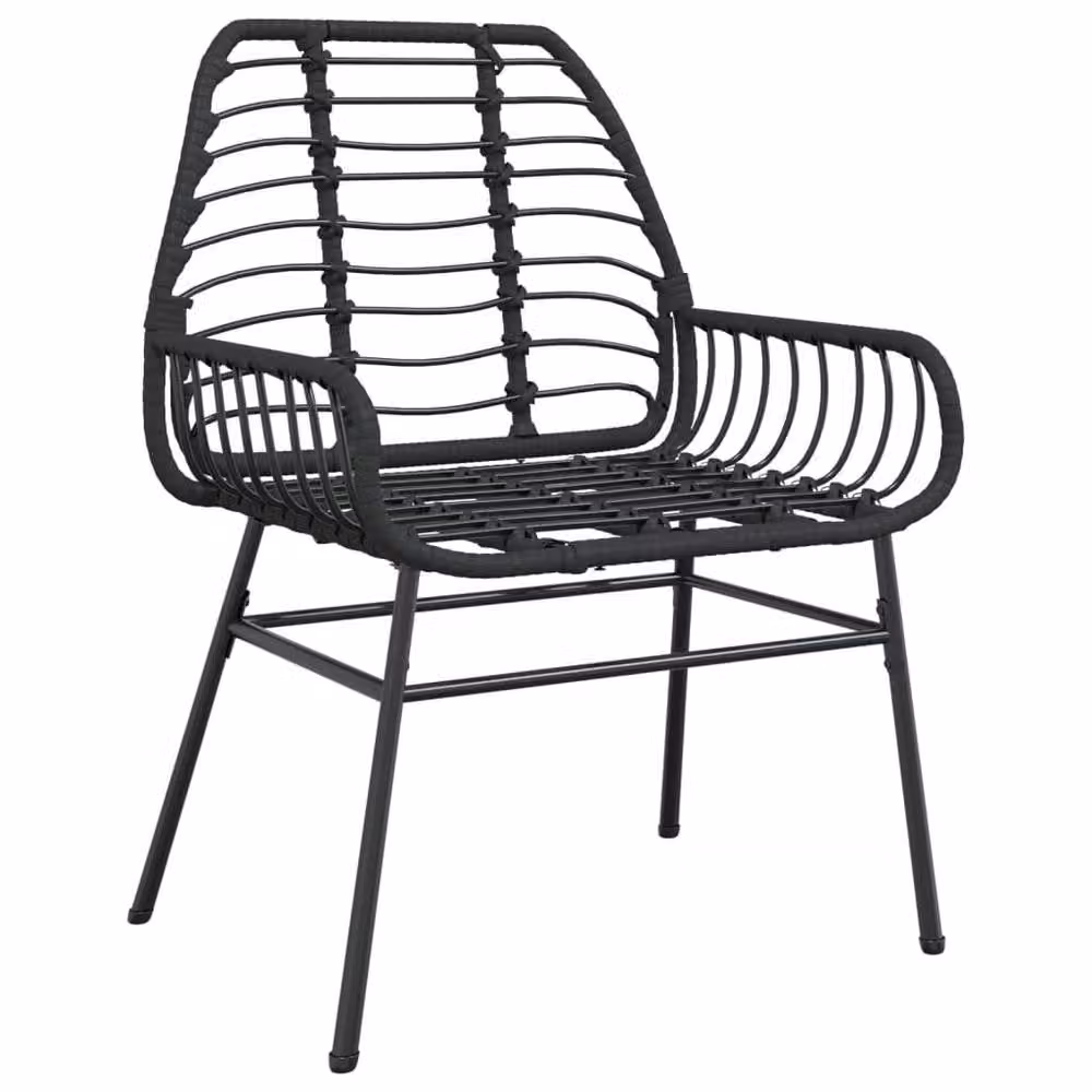 Berkfield Home Set of 2 Black Poly Rattan Garden Chairs with Armrests and Powder Coated Steel Frame – 3