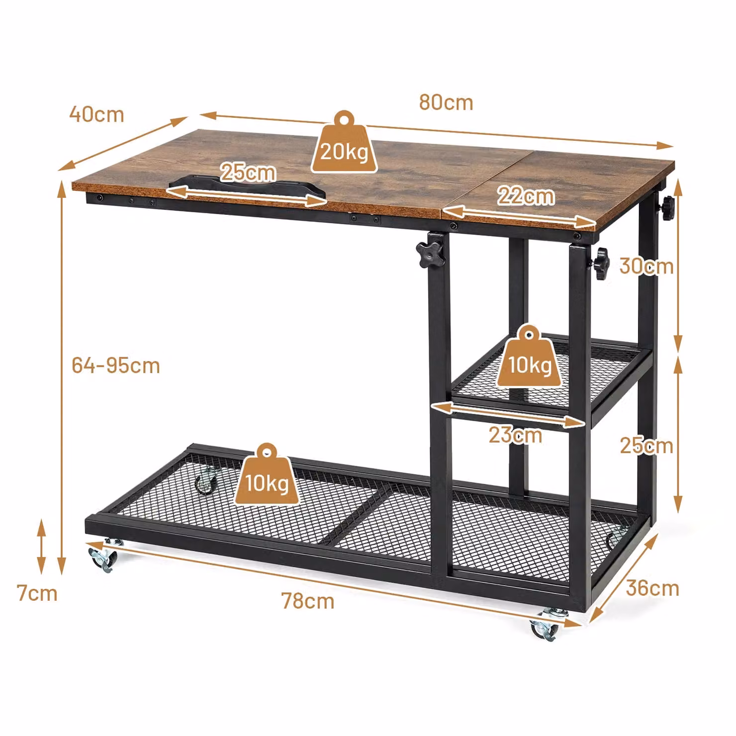 Costway C-Shaped Adjustable Bedside Table in Brown with Tiltable Tabletop and Wheels – 2