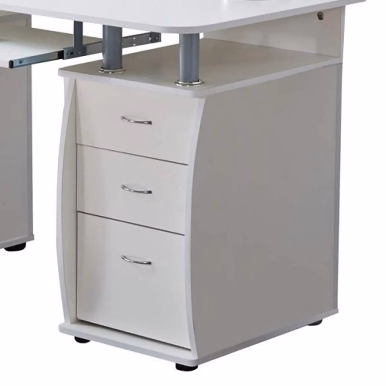 RayGar White Deluxe Design Computer Desk with Storage Cabinet and 3 Drawers, W/D/H: 120 x 55 x 74 cm – 4
