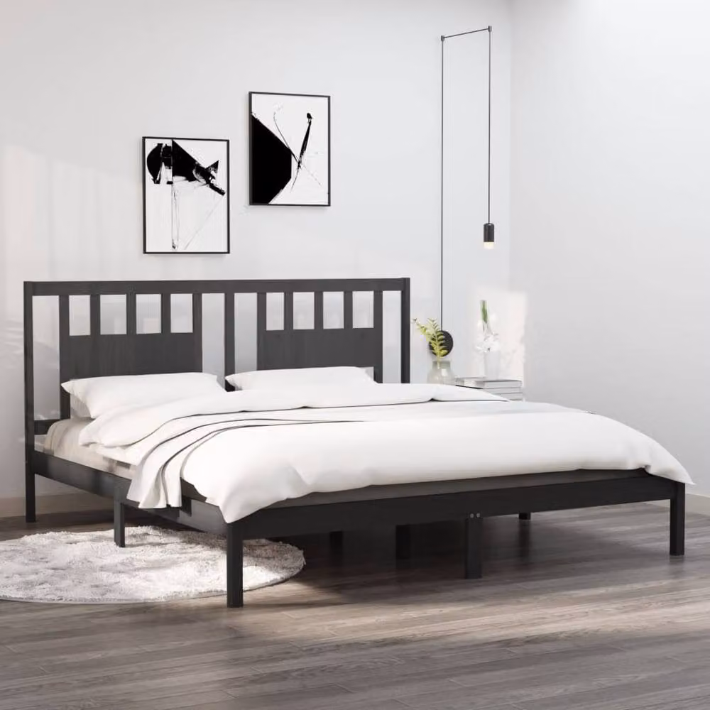 Berkfield Home Beautiful Bed Frame in Grey Solid Pine, W/D/H: 200 x 100 x 206 cm – 2