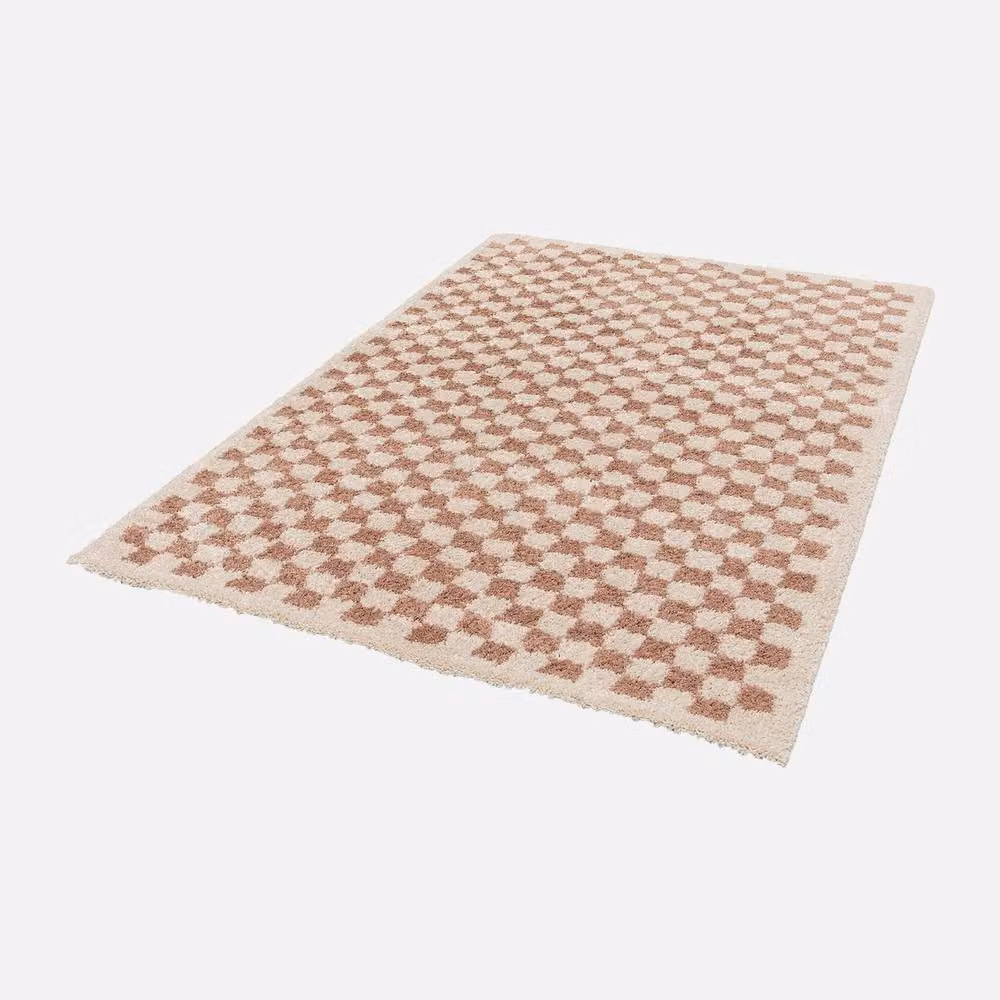 sweeek Checkerboard Interior Rug in Pink and Beige, W/D/H: 120 x 170 cm – 2