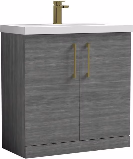 Balterley Anthracite Woodgrain 2-Door Bathroom Floor Vanity Unit with Basin, Width: 80 cm – 1