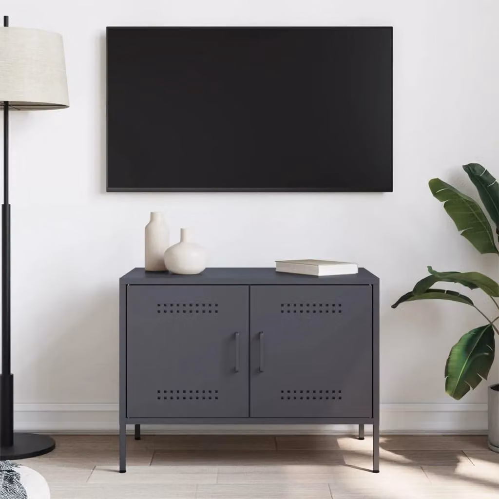Berkfield Home Industrial Steel TV Cabinet in Anthracite, W: 68 cm, D: 39 cm, H: 50.5 cm – 3