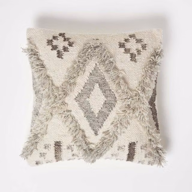 Homescapes Alta Handwoven Tufted Beige and Yellow Kilim Cushion