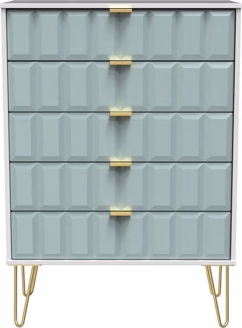 Ready Assembled 2 U Metro 5 Drawer Chest in Duck Egg Blue and Gold