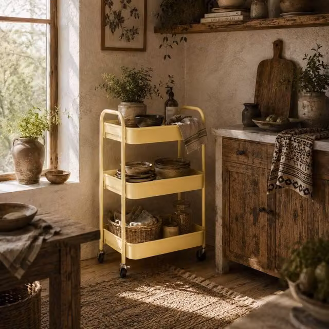 Wyld Haus Firi 3 Tier Yellow Metal Storage Trolley with Wheels, W/D/H: 30.6 x 30.6 x 79.0 cm – 1