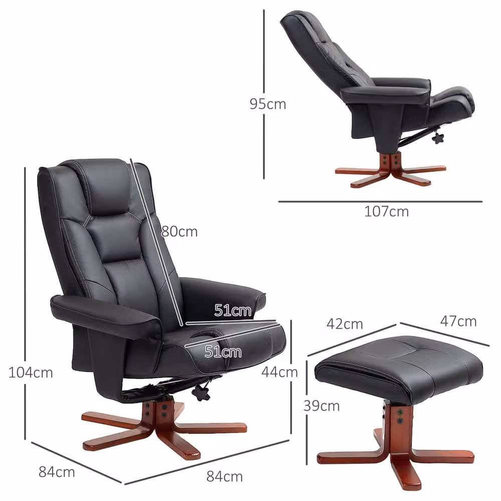 STILVORA Manual Recline Relax Recliner and Matching Footstool Set in Black Synthetic Leather – 4