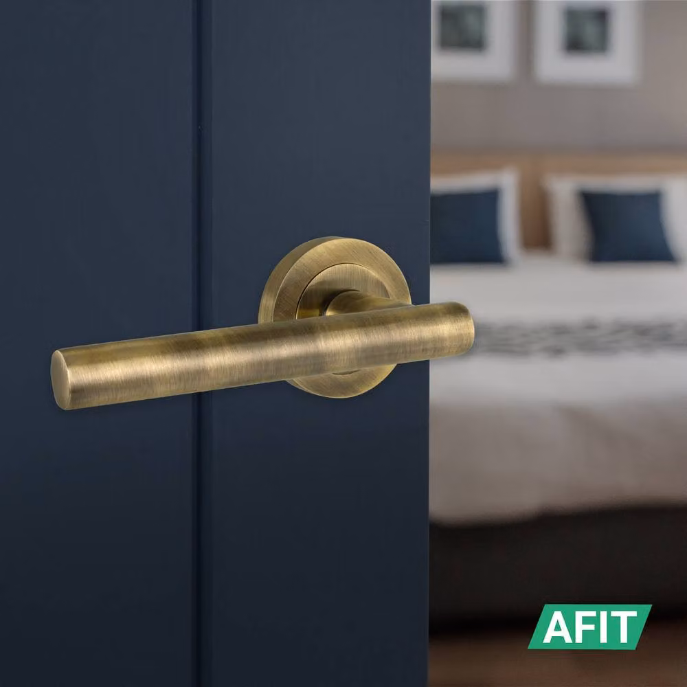 AFIT Antique Brass T-Bar Internal Lever Door Handles with Round Rose, Gold, 4 Pairs – 5