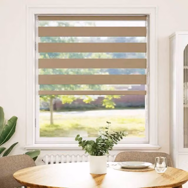 Berkfield Home Zebra Blind in Sand Brown, W: 100 cm, H: 150 cm, Polyester Fabric