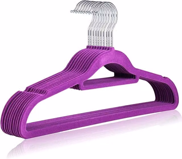 MANTRARAJ Non-Slip Flocked Velvet Clothes Hangers with 360 Degree Swivel Hooks, Purple, 10 Pack