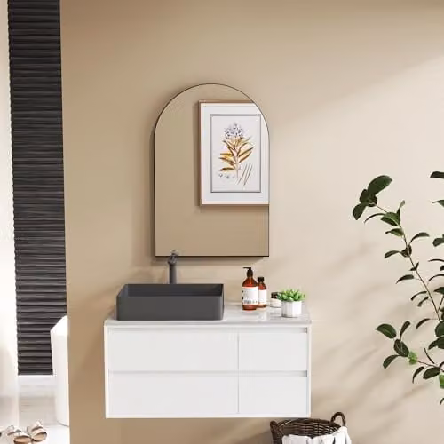 HOMCOM Modern Round Wall Mirror with Metal Frame, Black, W: 60 cm, H: 90 cm – 3