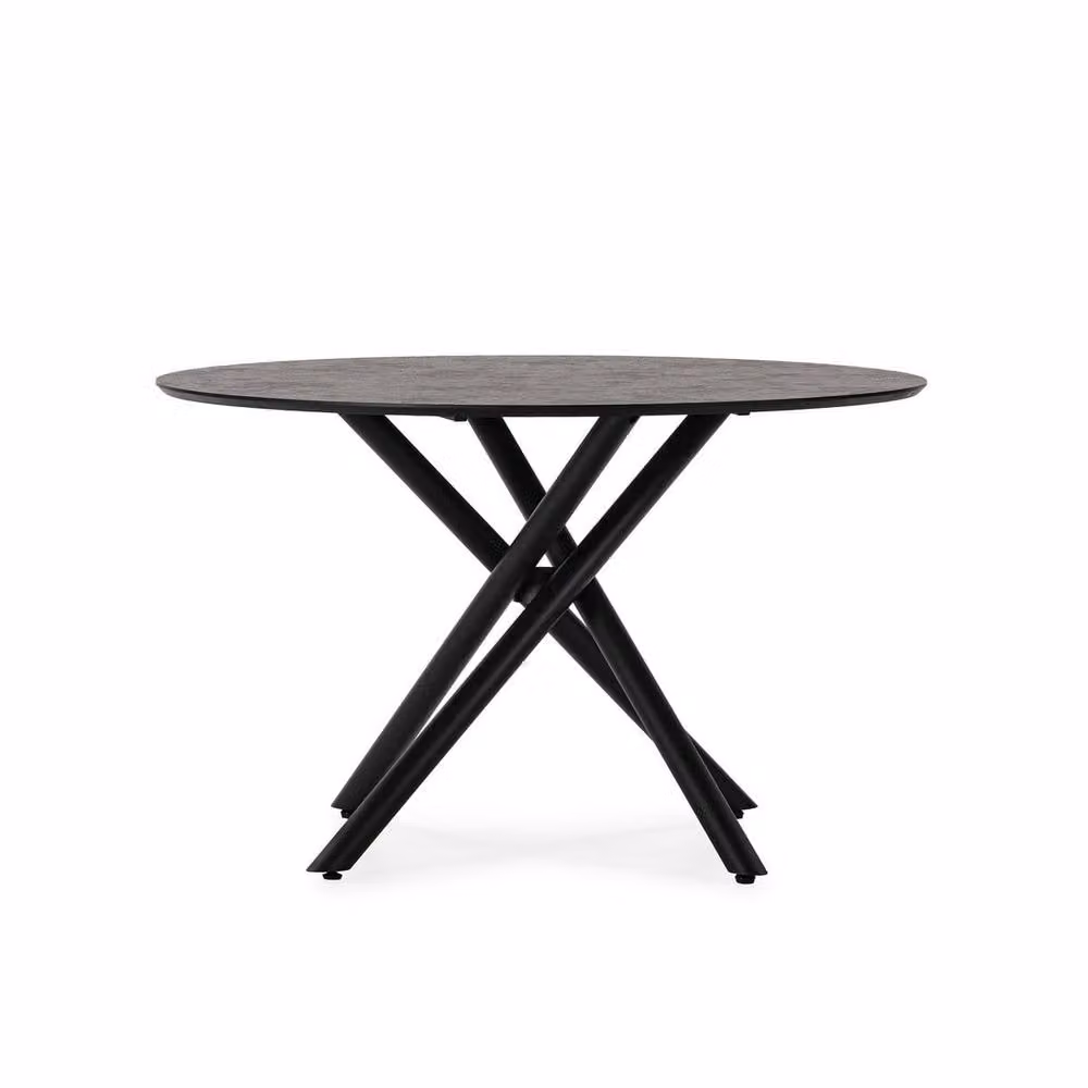 CALICOSY MAYA Round Oak Wood Dining Table with Black Metal Legs, Diameter: 120 cm, Height: 76 cm – 3