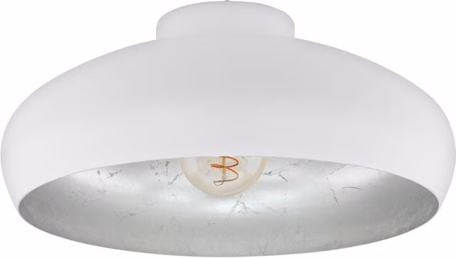 Loops Semi Flush Ceiling Light in White and Silver with Round Shade and E27 Bulb Holder