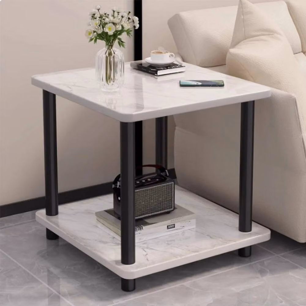 FORGEVIO 2 Tier White Marble Side Table with Shelf, W/D/H: 40 x 40 x 52 cm – 2