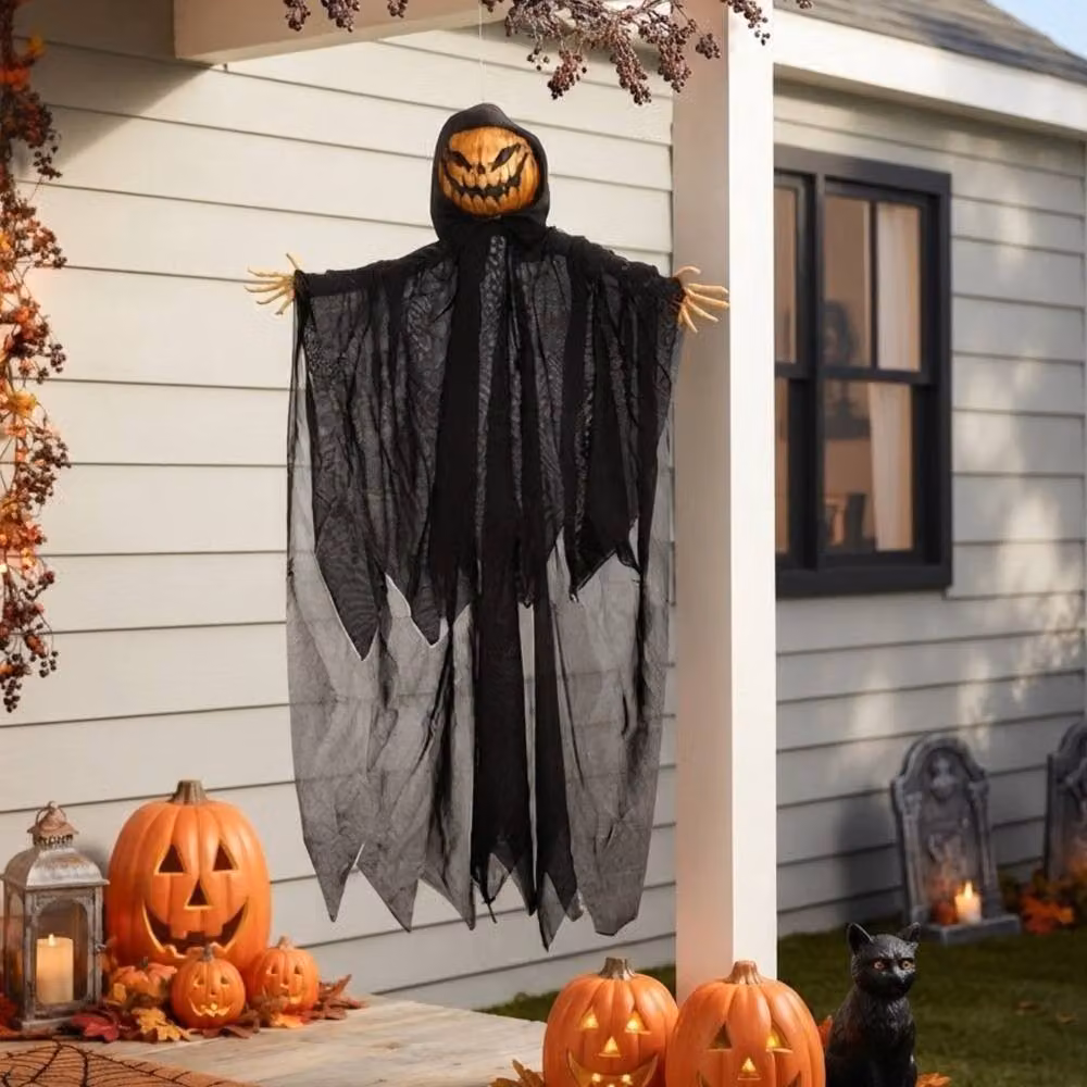 Garden Greatness Spooky Hanging Pumpkin Reaper Halloween Decoration, Orange and Multicolour Textile Pendant – 2