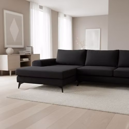 Abakus Direct Venice Modern L-Shaped Corner Sofa in Black Fabric with Scatter Cushions, Left Hand Facing, W/D/H: 289 x 146 x 81 cm – 2