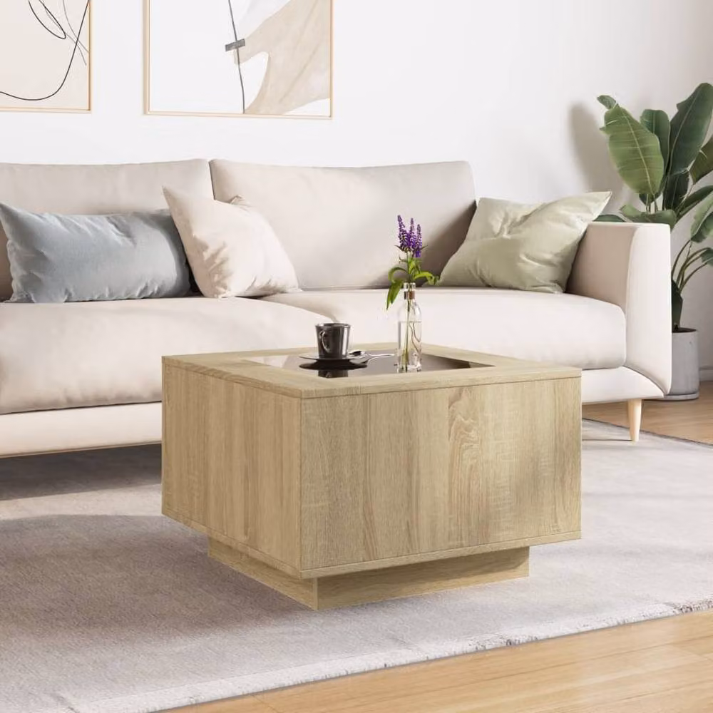 Berkfield Home LED Coffee Table in Sonoma Oak, Light Brown, W/D/H: 60 x 60 x 40 cm – 3
