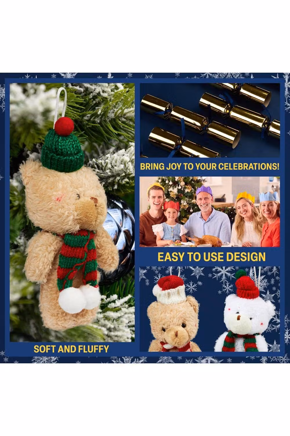 KreativeKraft Set of 6 Luxury Gold Plush Animal Christmas Crackers and Hanging Tree Ornaments – 3