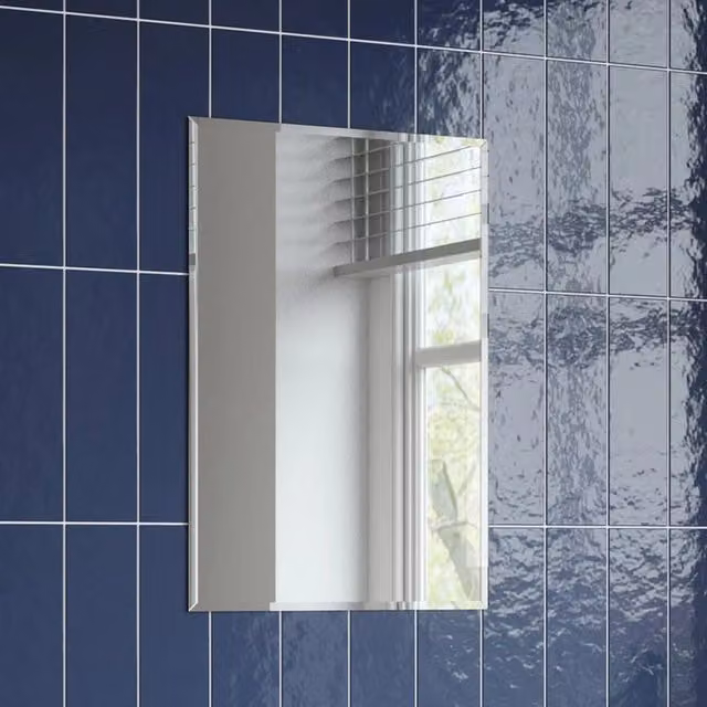 Bathwell Niveus Rectangular Frameless Modern Wall Mirror in Silver