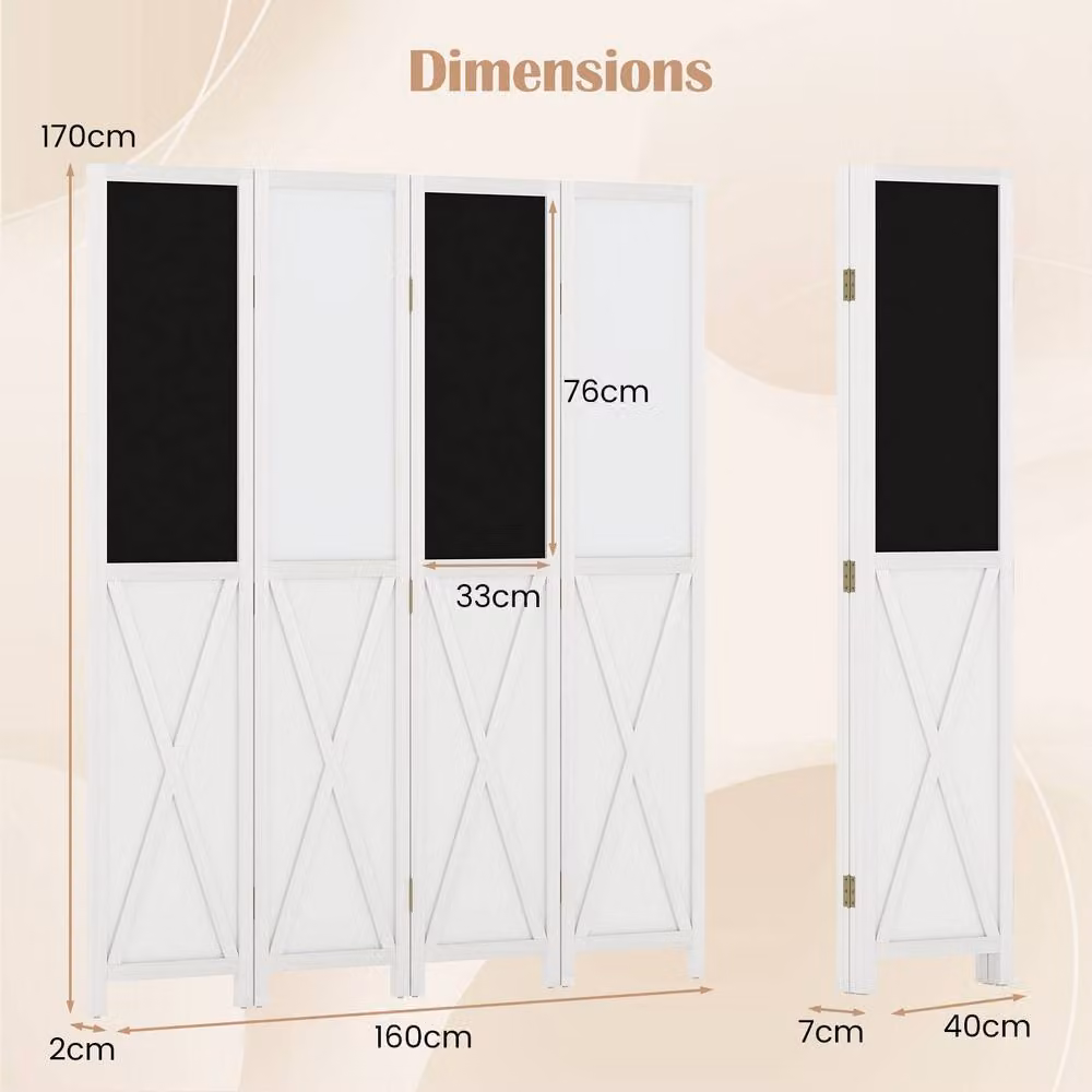Costway 4-Panel Folding Room Divider with 2 Blackboards and 2 Whiteboards in White – 2