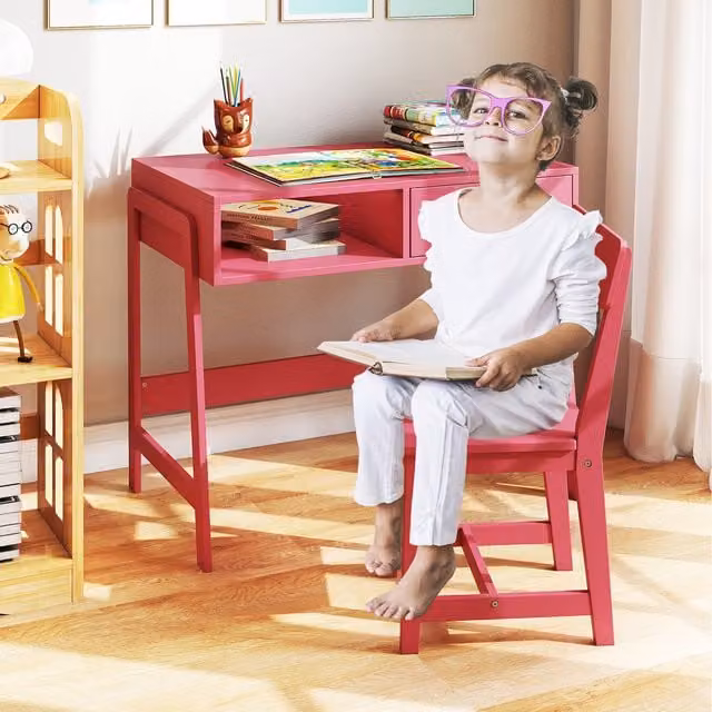 Costway Kids Study Desk and Chair Set in Pink