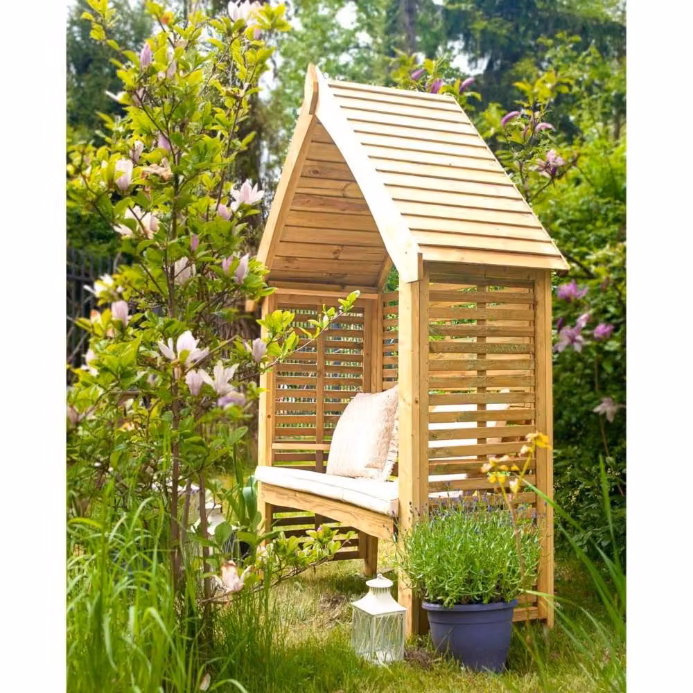 Primrose Brown Wooden 2 Seater Garden Bench with Slatted Sides and Rustic Arbour Design – 2
