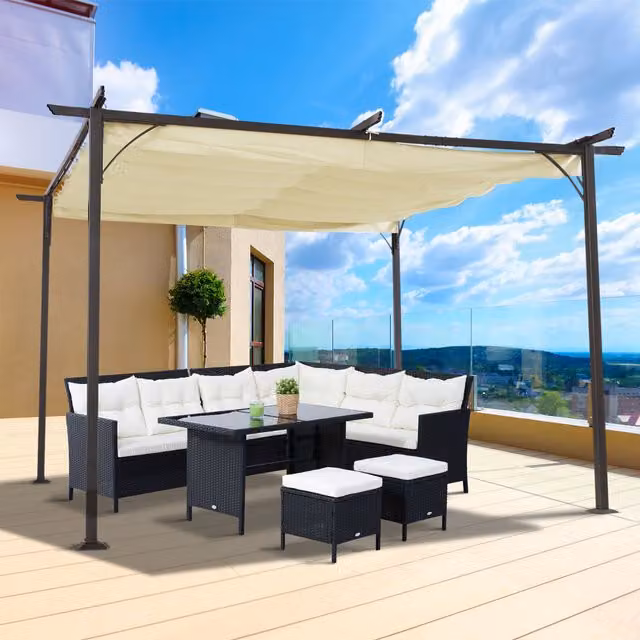 Outsunny Steel Pergola Gazebo Awning in Beige and White