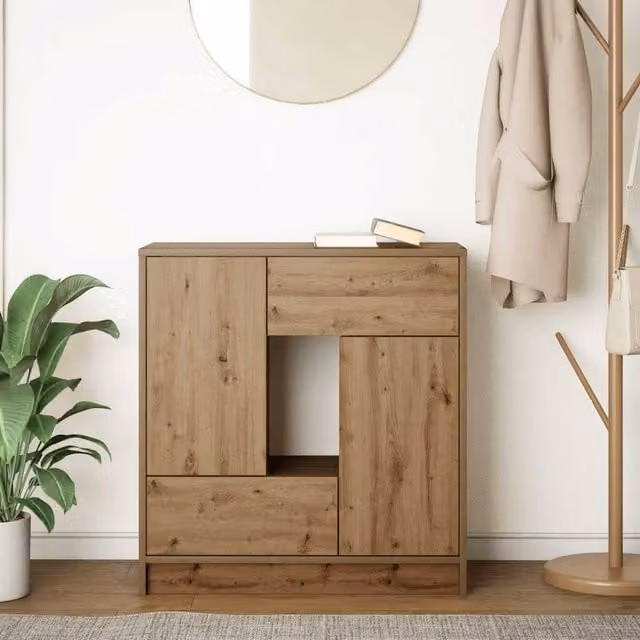Berkfield Home Artisan Oak Sideboard with Drawers and Doors in Brown, W/D/H: 70.5 x 34.0 x 74.5 cm