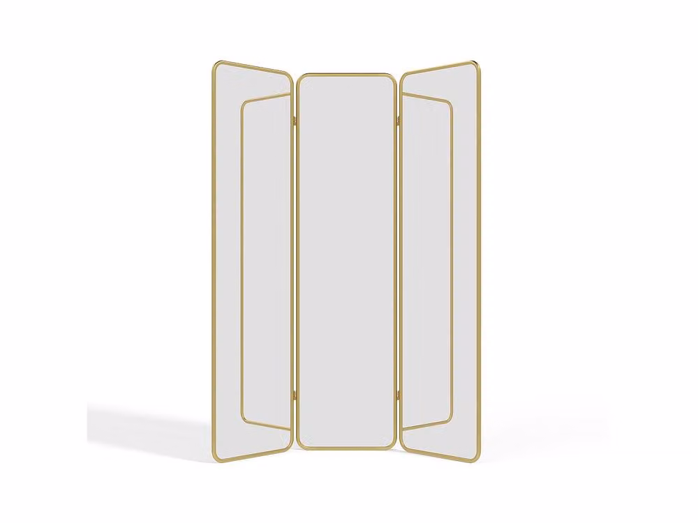 Vente-unique 3-Panel Metal Mirror Room Divider in Gold, W: 146 cm, H: 180 cm – 2