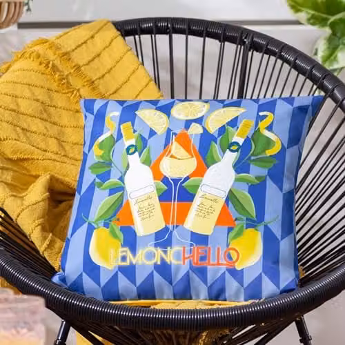 Riva Home Limoncello Abstract Outdoor Cushion, Blue and Orange, W/D/H: 43 x 43 x 43 cm – 1