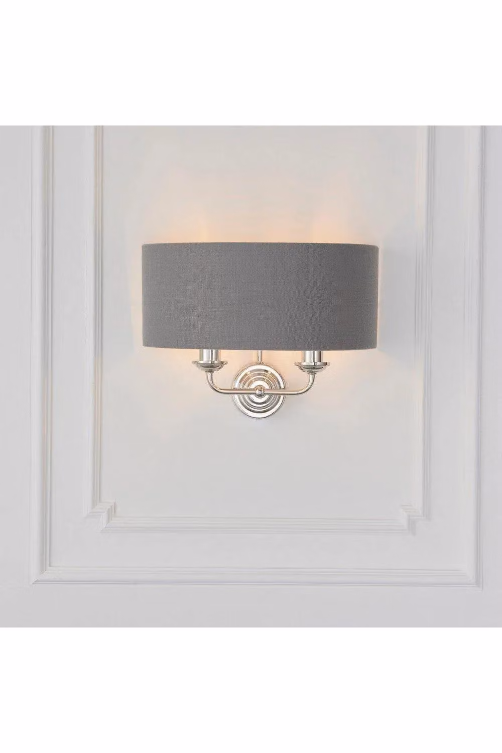 Netlighting Highclere Modern Wall Lamp with Grey Fabric Shade and Silver Metal Plate – 2