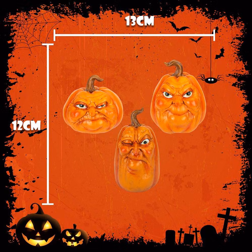 VFM e-Store Halloween Grumpkins Grumpy Pumpkin Tabletop Decorations, 3 Pack, Orange – 2