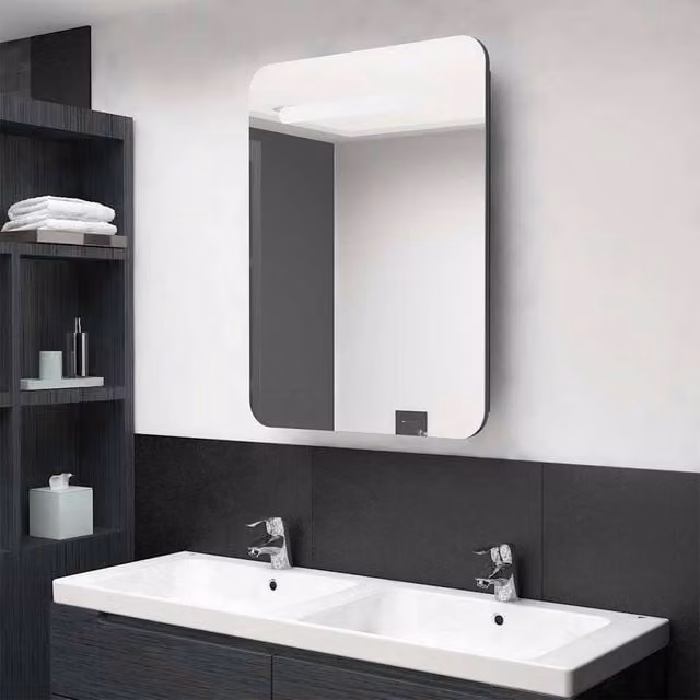 Berkfield Home LED Bathroom Mirror Cabinet in Grey, W/D/H: 60 x 11 x 80 cm – 1