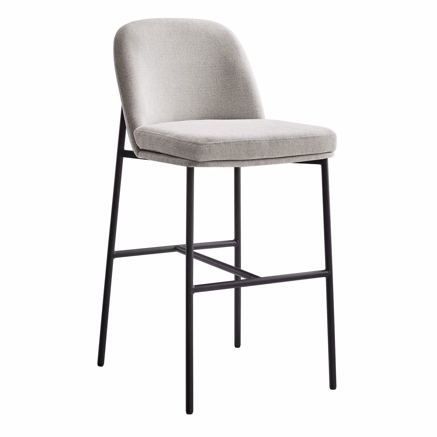 Modish Furnishing Nora Set of 2 Barstools in Stone Grey Fabric with Black Metal Frame – 2