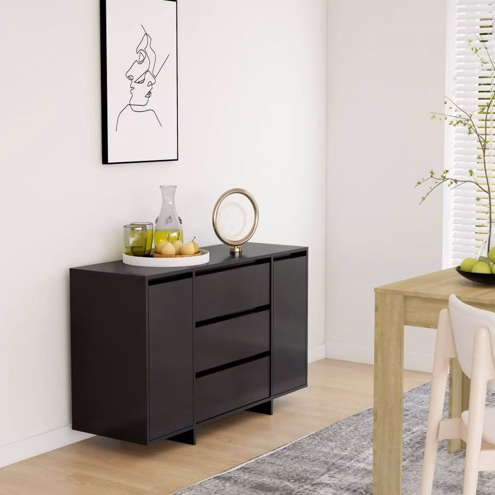 Berkfield Home Modern Black Sideboard with 3 Drawers, W/D/H: 120 x 41 x 75 cm – 2