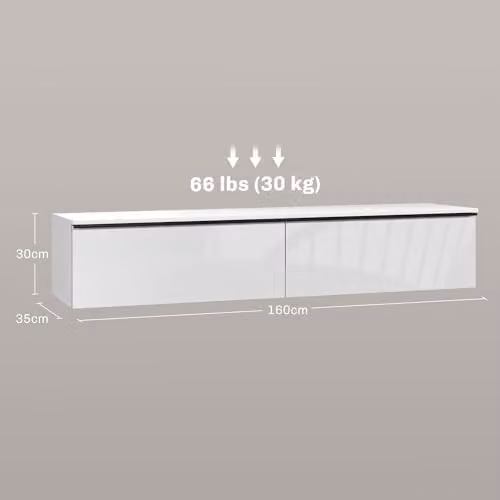 HOMCOM High Gloss Wall Mounted TV Stand Unit with Storage, White – 6