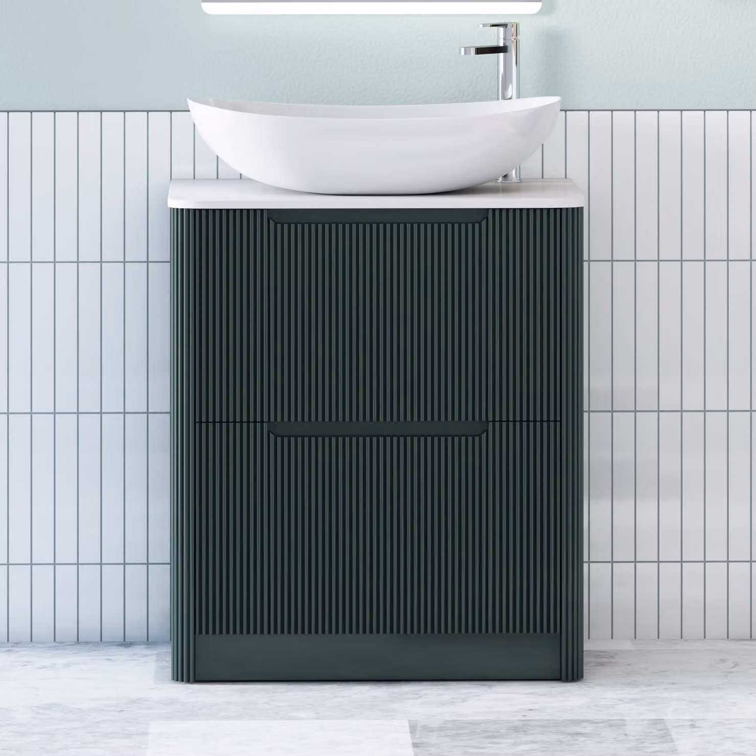 Royal Bathrooms Avenza Floor Standing Vanity Unit with Cesar Basin, Moss Green and White, 2 Drawers