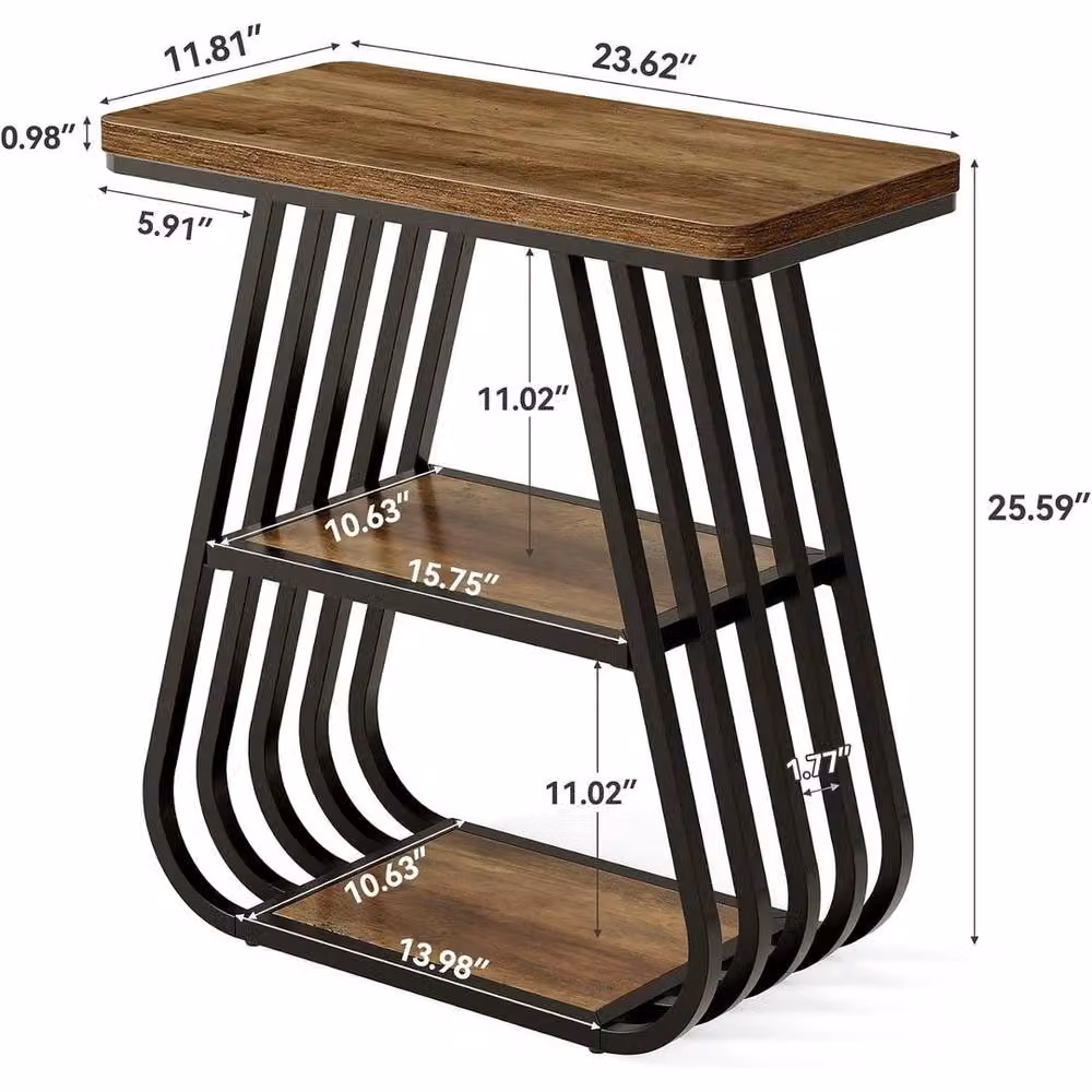 KORVIXA Industrial 3-Tier Narrow Side Table in Brown – 2