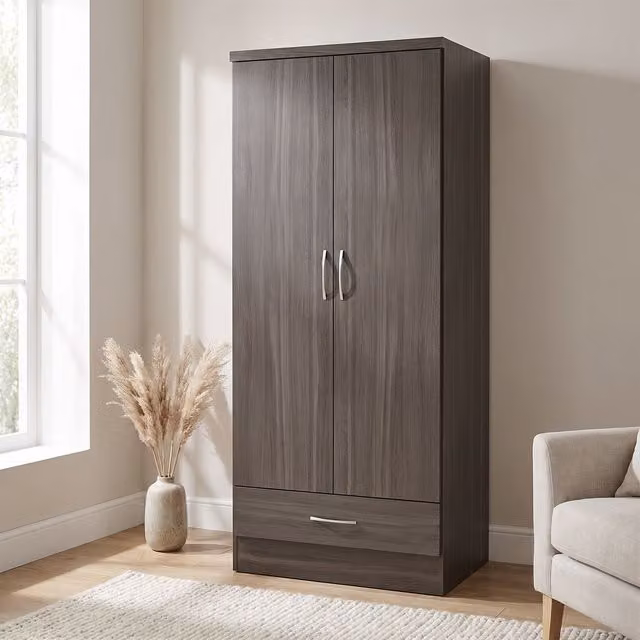 Seconique Nevada 2 Door 1 Drawer Wardrobe in Black – 4
