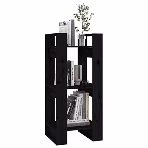 vidaXL Black Solid Wood Pine Book Cabinet and Room Divider W/D/H: 41 x 35 x 91 cm – 4
