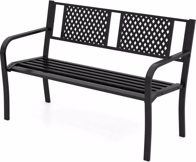 Kelvenix Black Metal Outdoor Garden Bench for 2-3 Persons