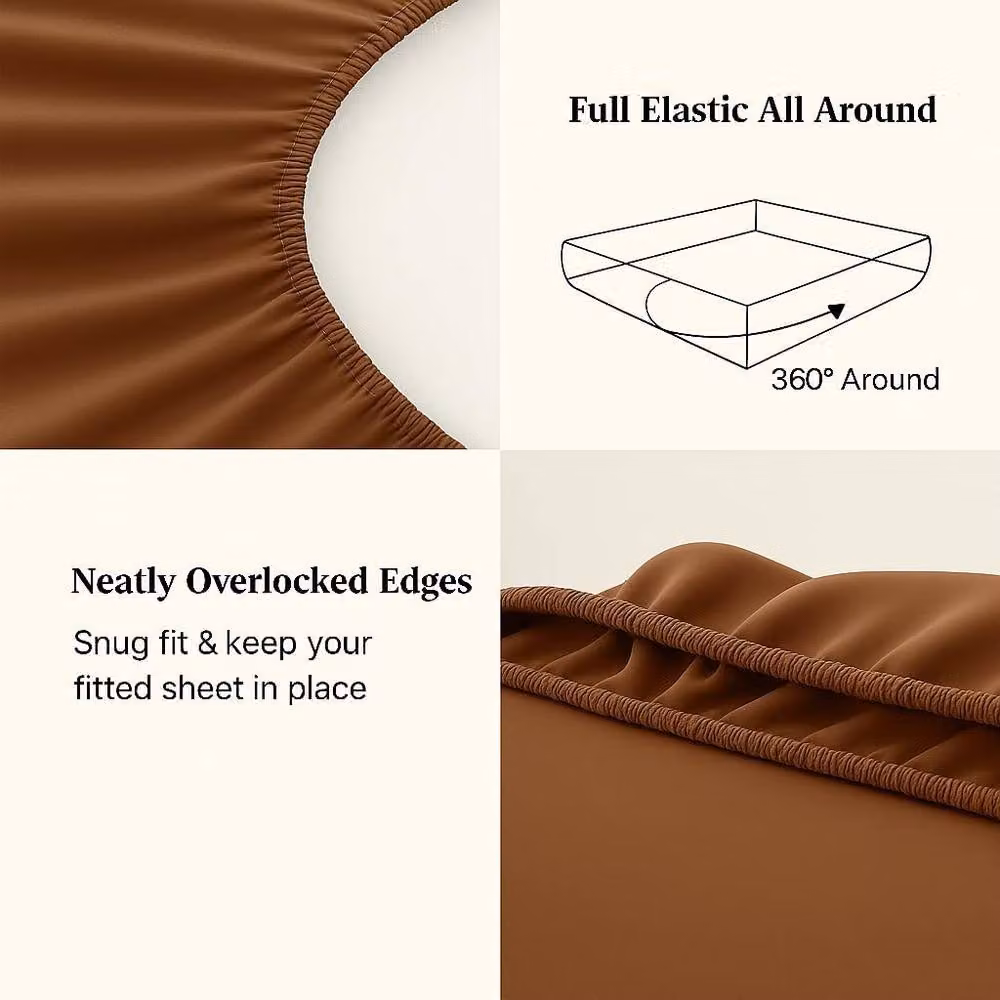 Homes-Linen Extra Deep Polycotton Easy Care Fitted Sheet, Brown, Single, W/D/H: 90 x 200 x 40 cm – 2