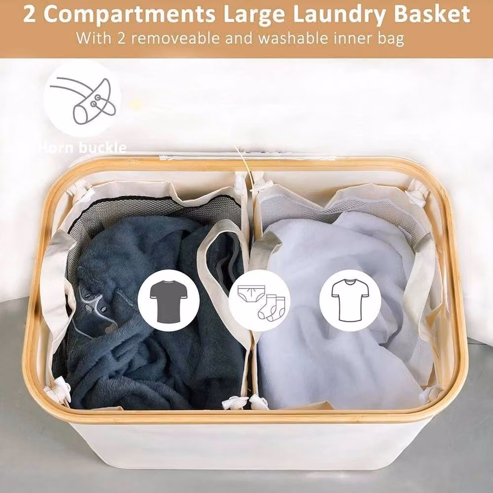 VOGREX Beige Collapsible Laundry Basket with Removable Bag – 3
