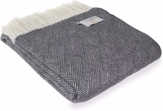 Tweedmill Delamere Geometric Wool Throw Blanket in Blue and Grey