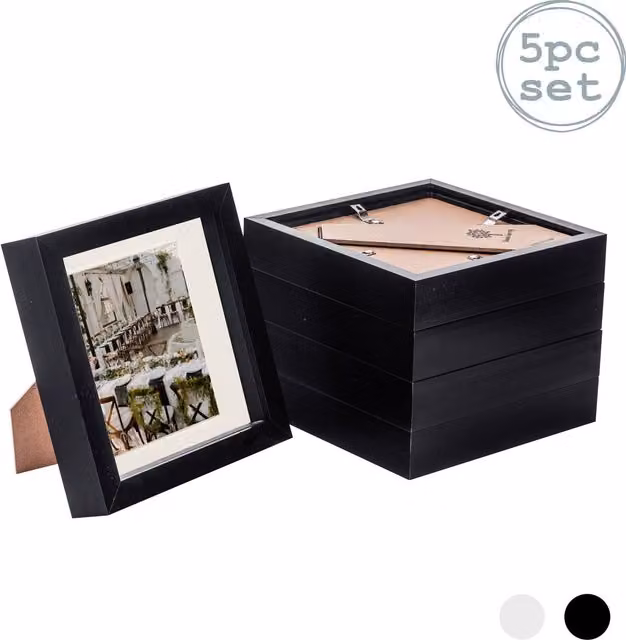 Nicola Spring 5 Piece Square 3D Shadow Box Photo Frame Set in Black with White Mounts and Glass Aperture – 2
