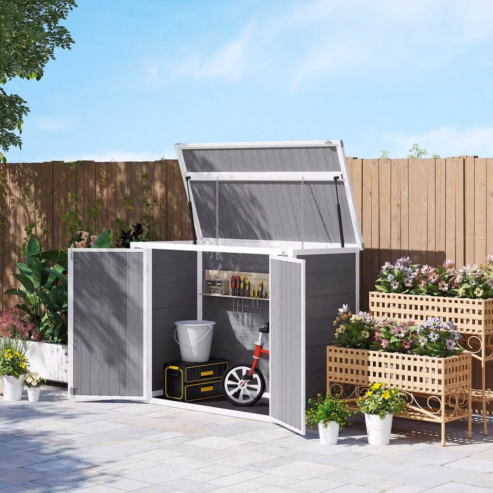 Rolipo Grey Double Bin Storage Shed with Lockable Doors, W: 143.3 cm, D: 76.2 cm, H: 110 cm – 4
