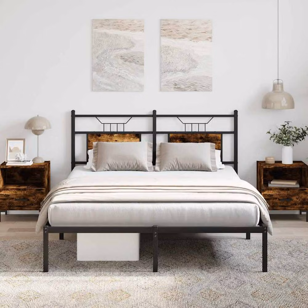 Berkfield Home Smoked Oak Bed Frame in Brown, W/D/H: 137 x 190 cm – 2